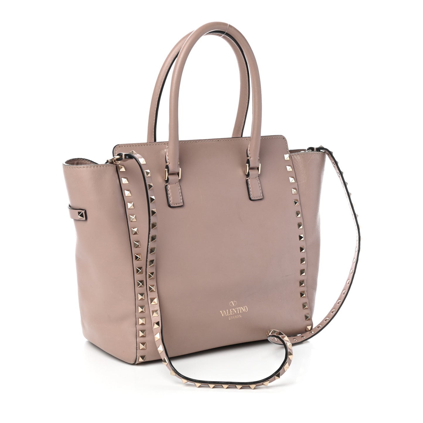 Vitello Rockstud Double Handle Tote Poudre