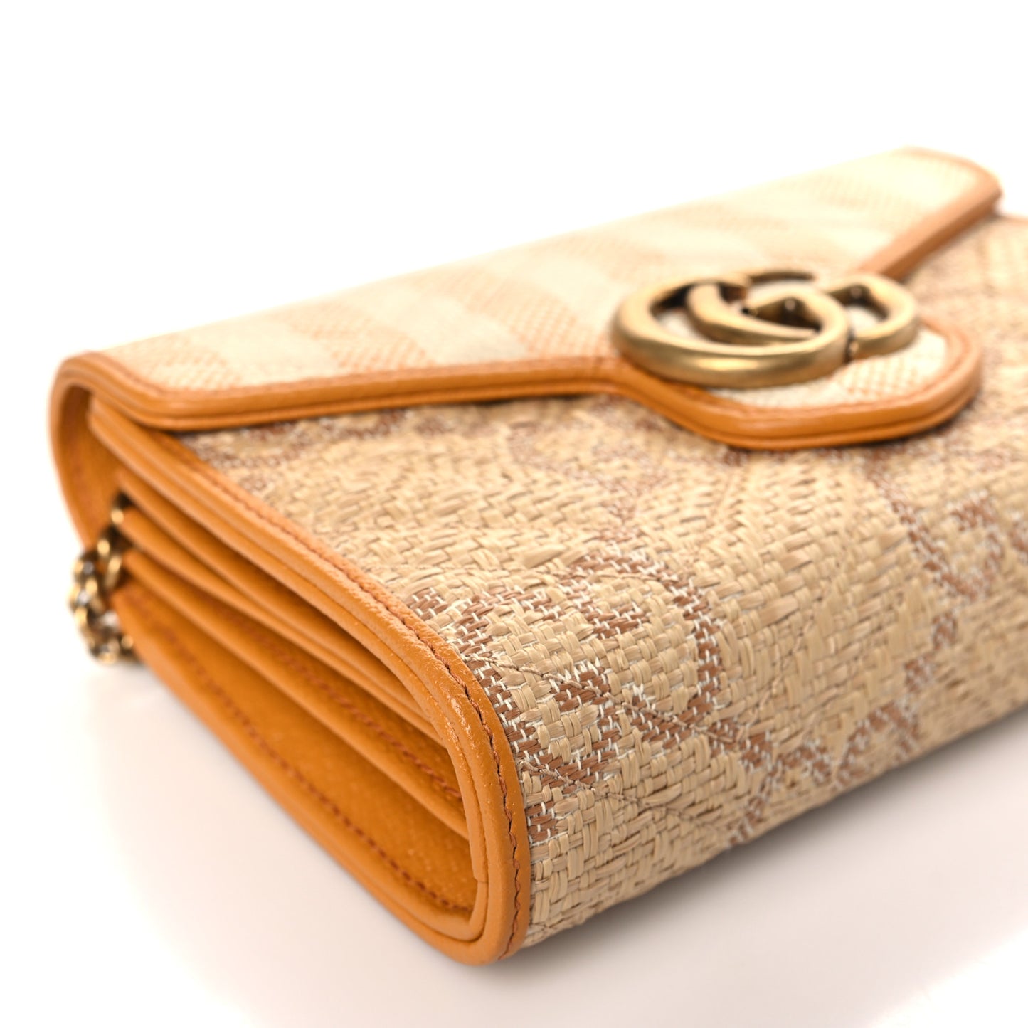 Raffia GG Monogram Matelasse GG Marmont Chain Wallet Natural Beige Off White Sun Oil