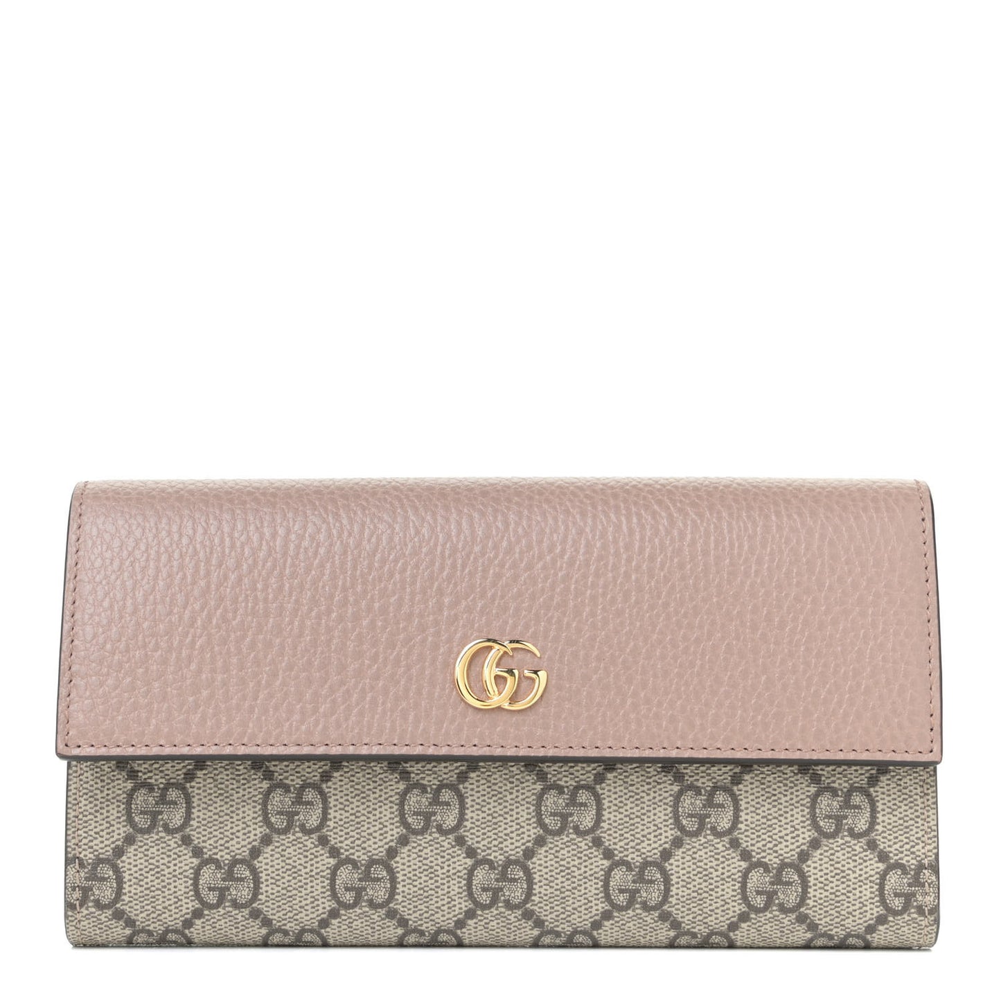 Dollar Calfskin GG Supreme Monogram GG Marmont Continental Wallet Porcelain Rose Beige Ebony