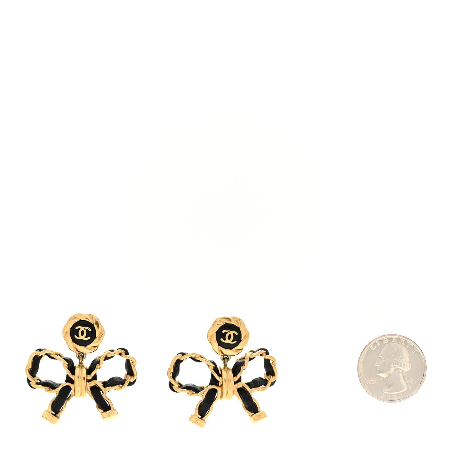 Lambskin Chain Bow Drop Earrings Black Gold