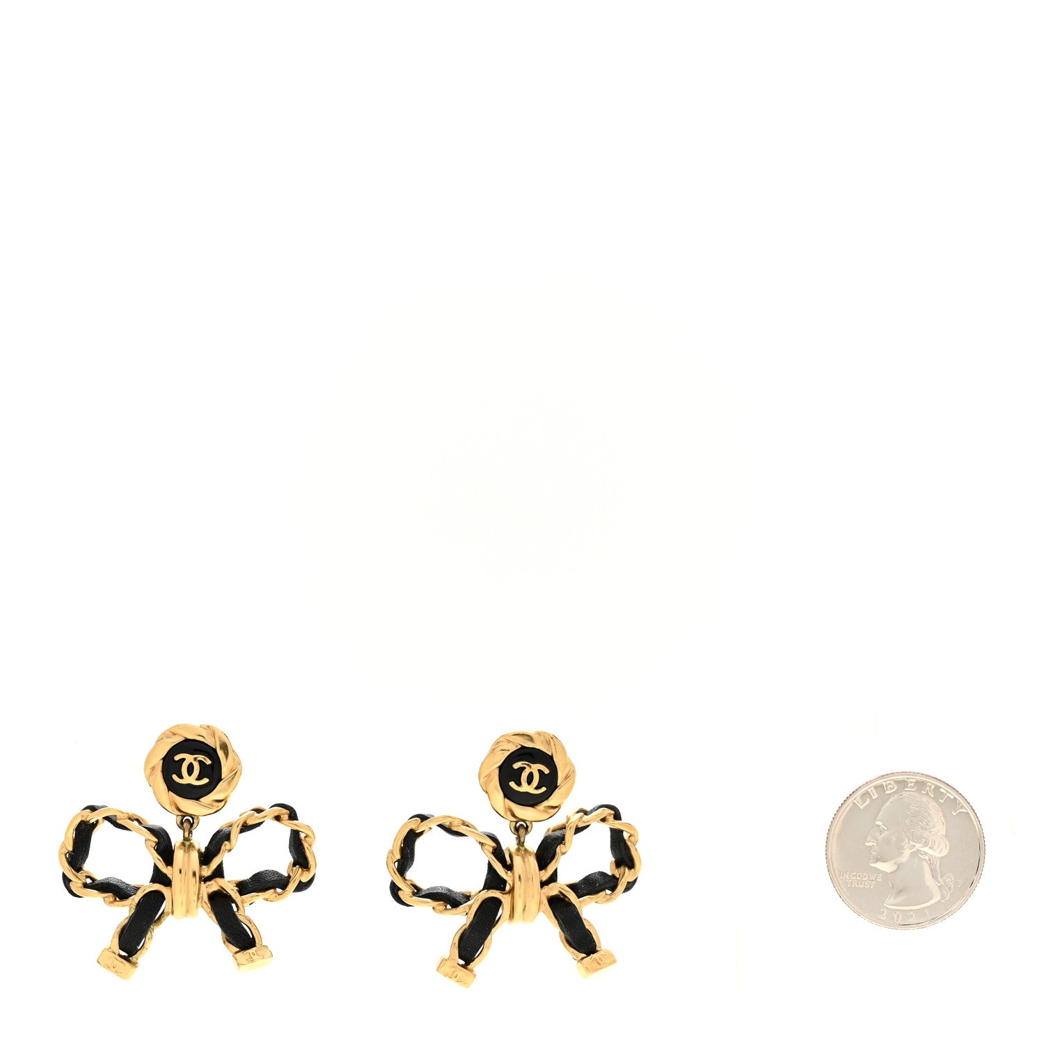 Chanel Lambskin Chain Bow Drop Earrings Black Gold 2 of 5