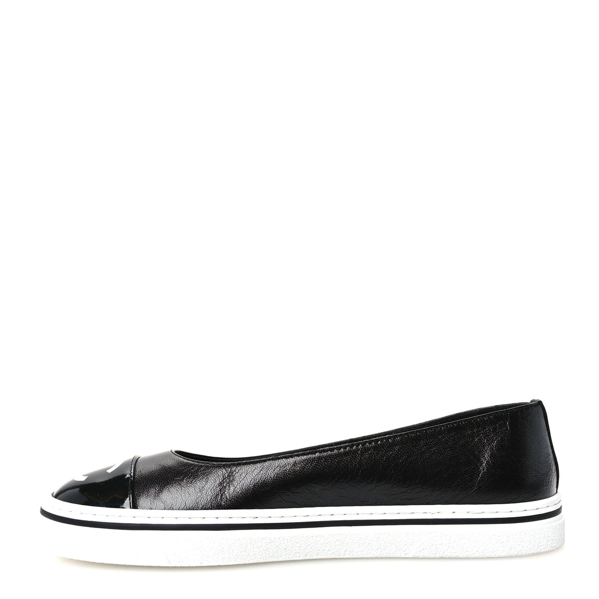 Crumpled Shiny Lambskin Patent Calfskin CC Ballet Flats 37.5 Black