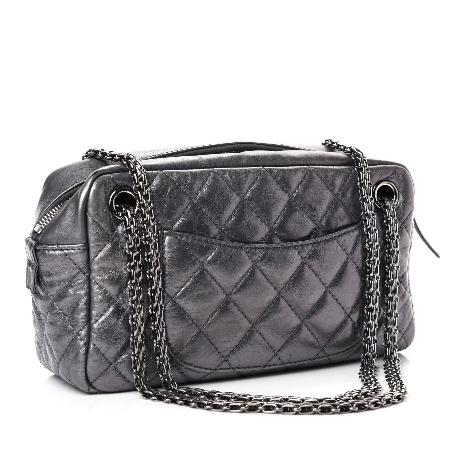 Chanel Metallic Aged Calfskin Quilted Medium Reissue Camera Case Dark Silver 3 of 11