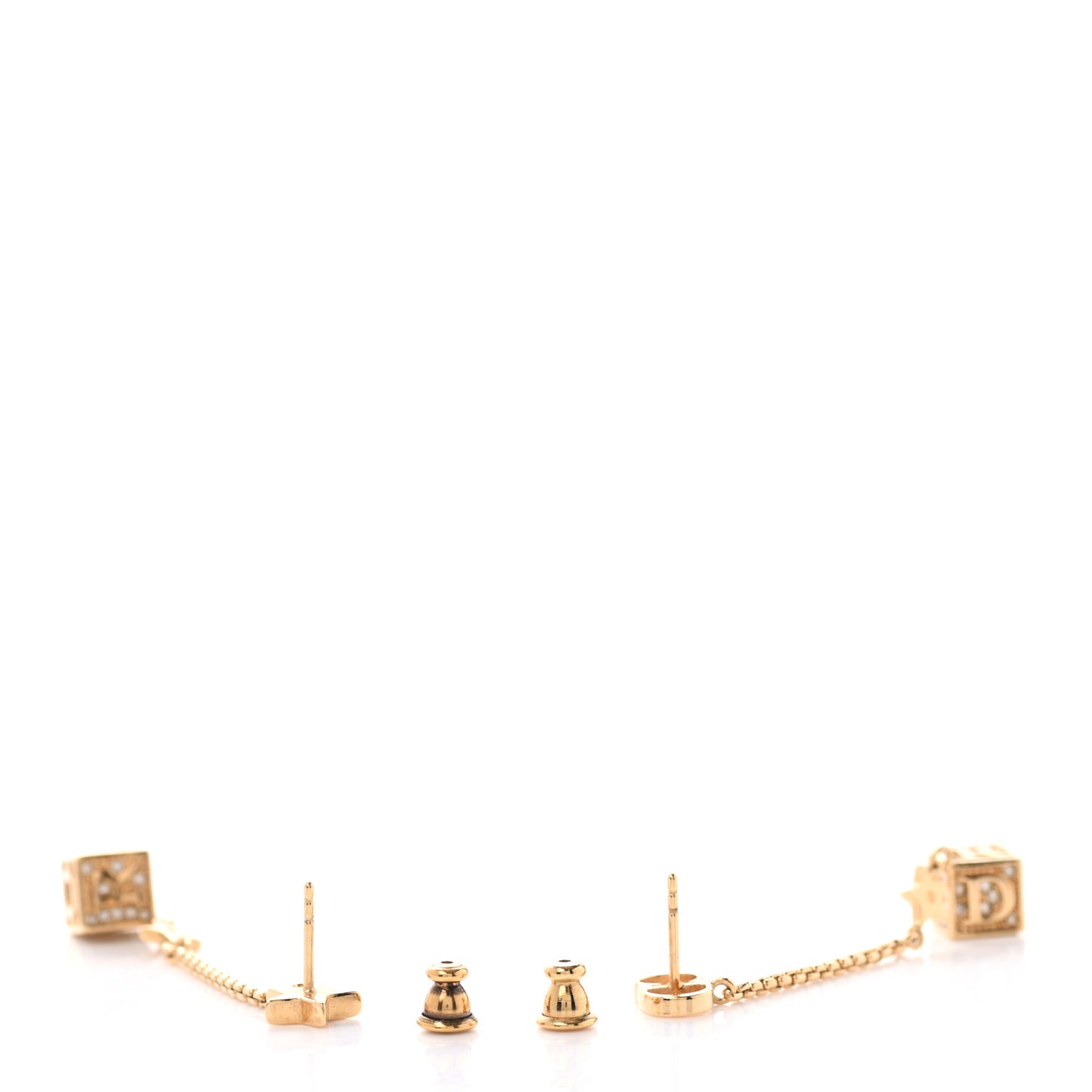 Metal Crystal Lucky Square Drop Earrings Gold