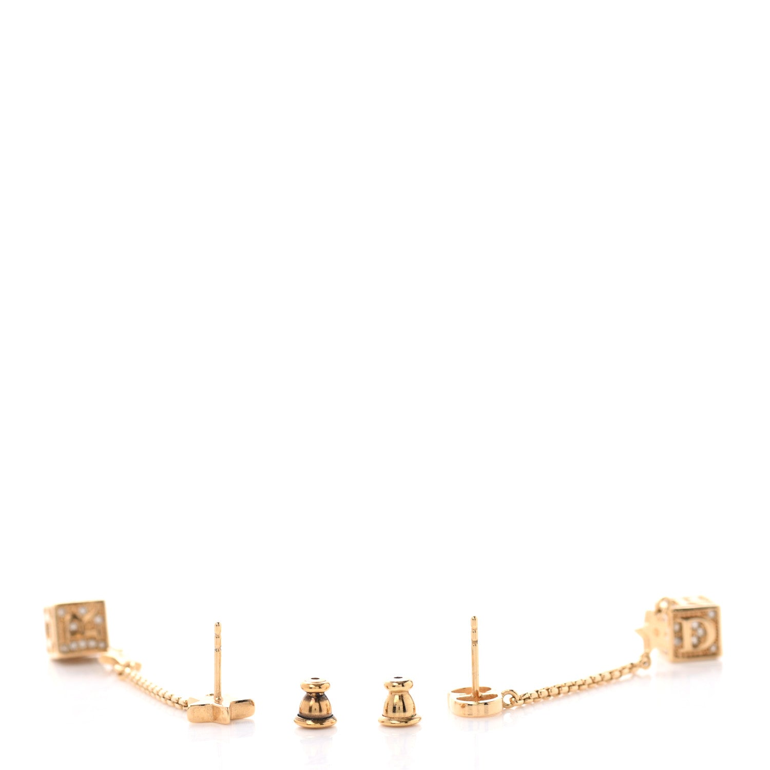Christian Dior Metal Crystal Lucky Square Drop Earrings Gold 3 of 4