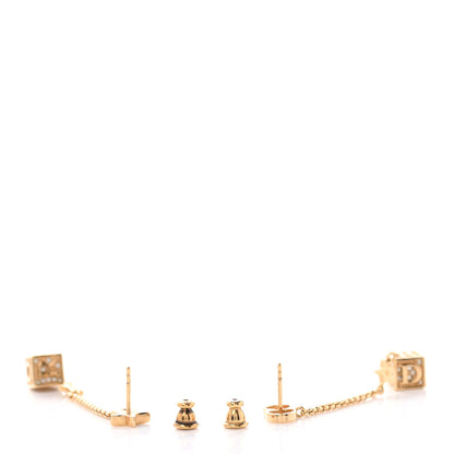Christian Dior Metal Crystal Lucky Square Drop Earrings Gold 3 of 4