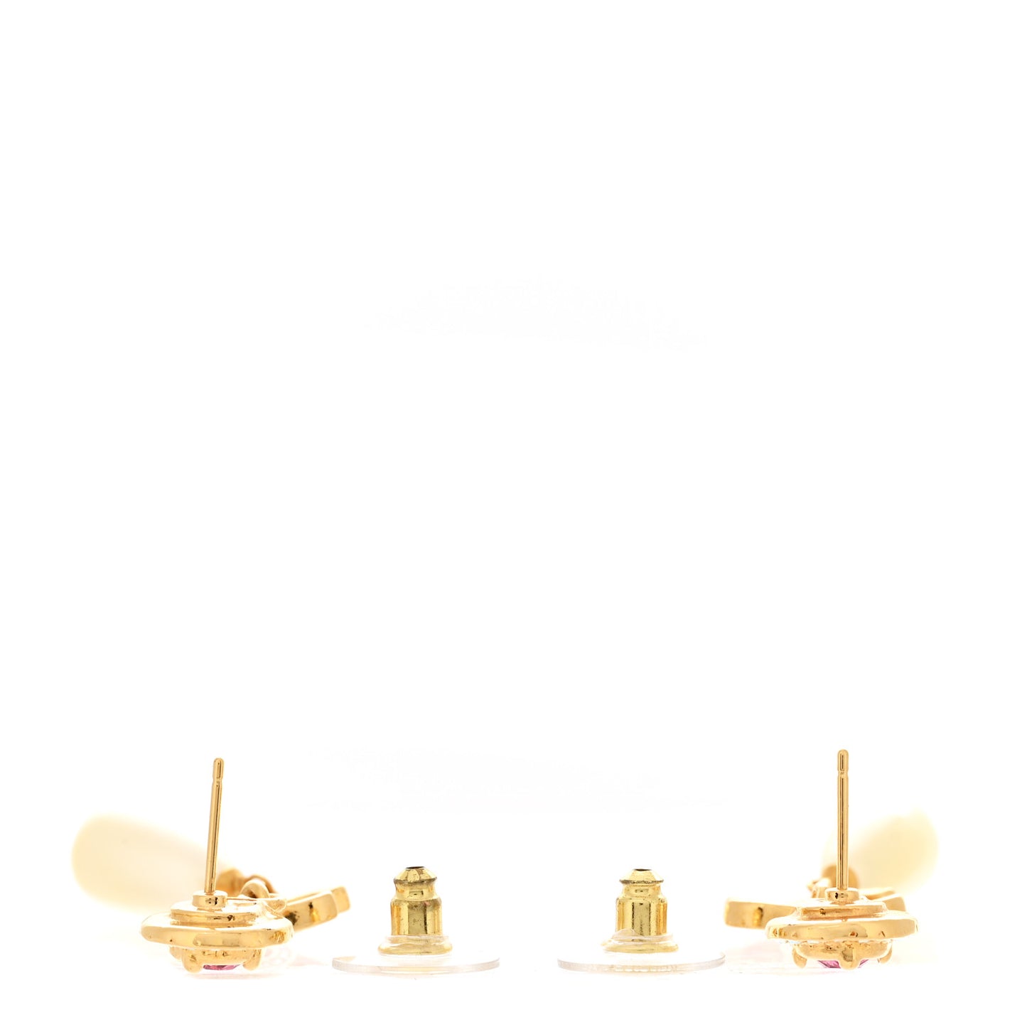 Metal Crystal Pearl CC Drop Earrings Gold Pink White