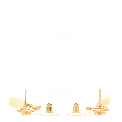 Chanel Metal Crystal Pearl CC Drop Earrings Gold Pink White 3 of 5