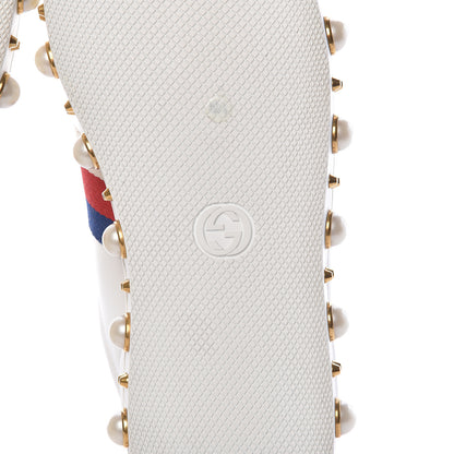 Gucci Calfskin Ayers Web Pearl Studded Womens Ace Sneakers 40.5 White 6 of 9
