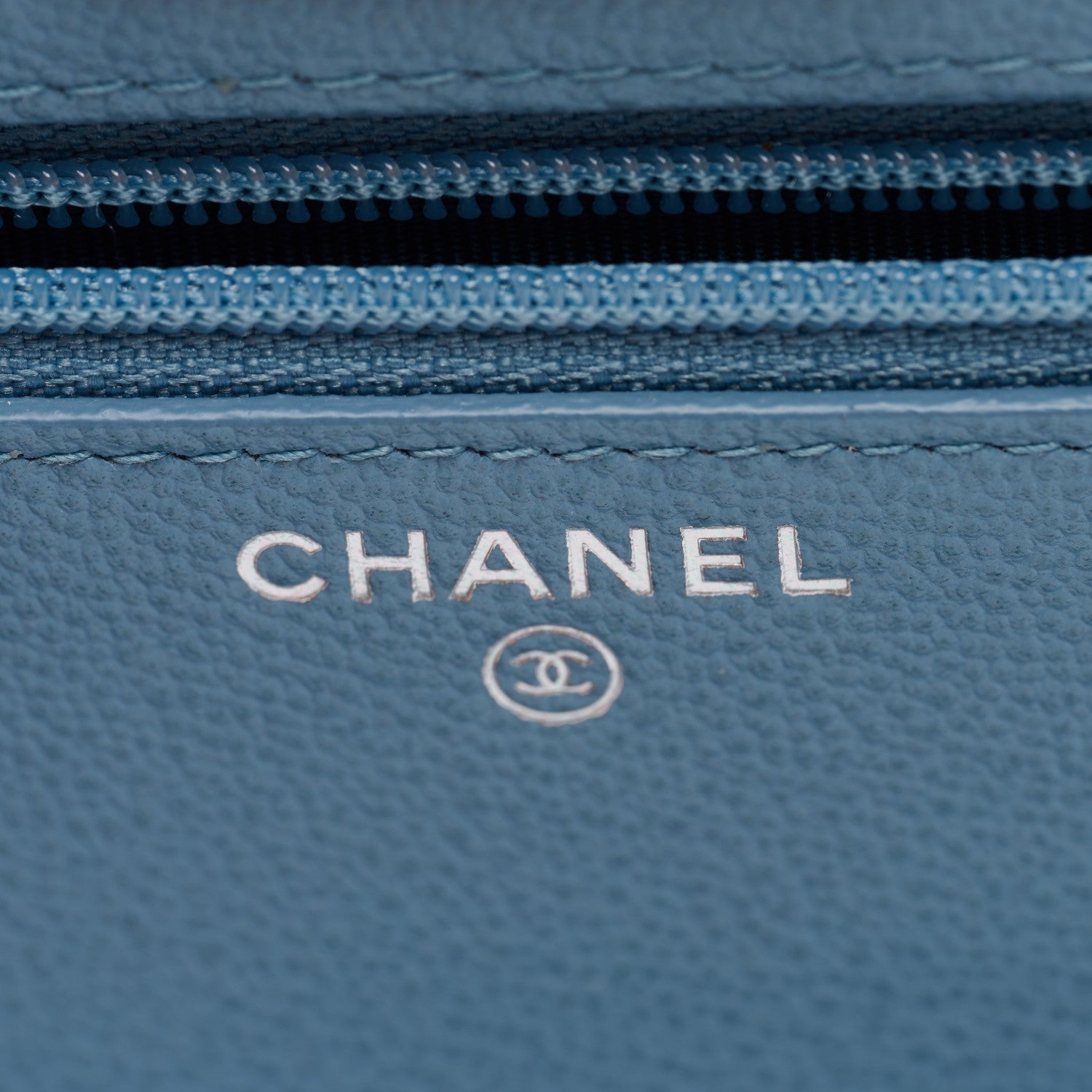 Chanel Grained Calfskin Quilted CC Box Wallet On Chain WOC Blue 6 of 10