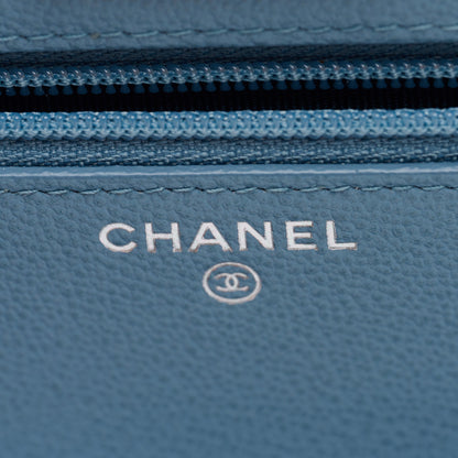 Chanel Grained Calfskin Quilted CC Box Wallet On Chain WOC Blue 6 of 10