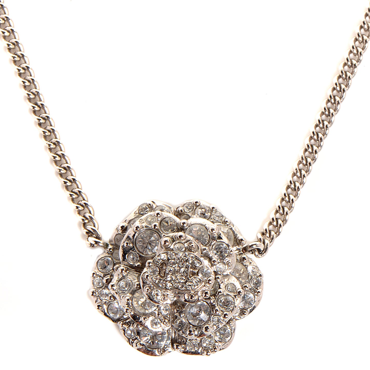 Crystal Camellia CC Necklace Silver