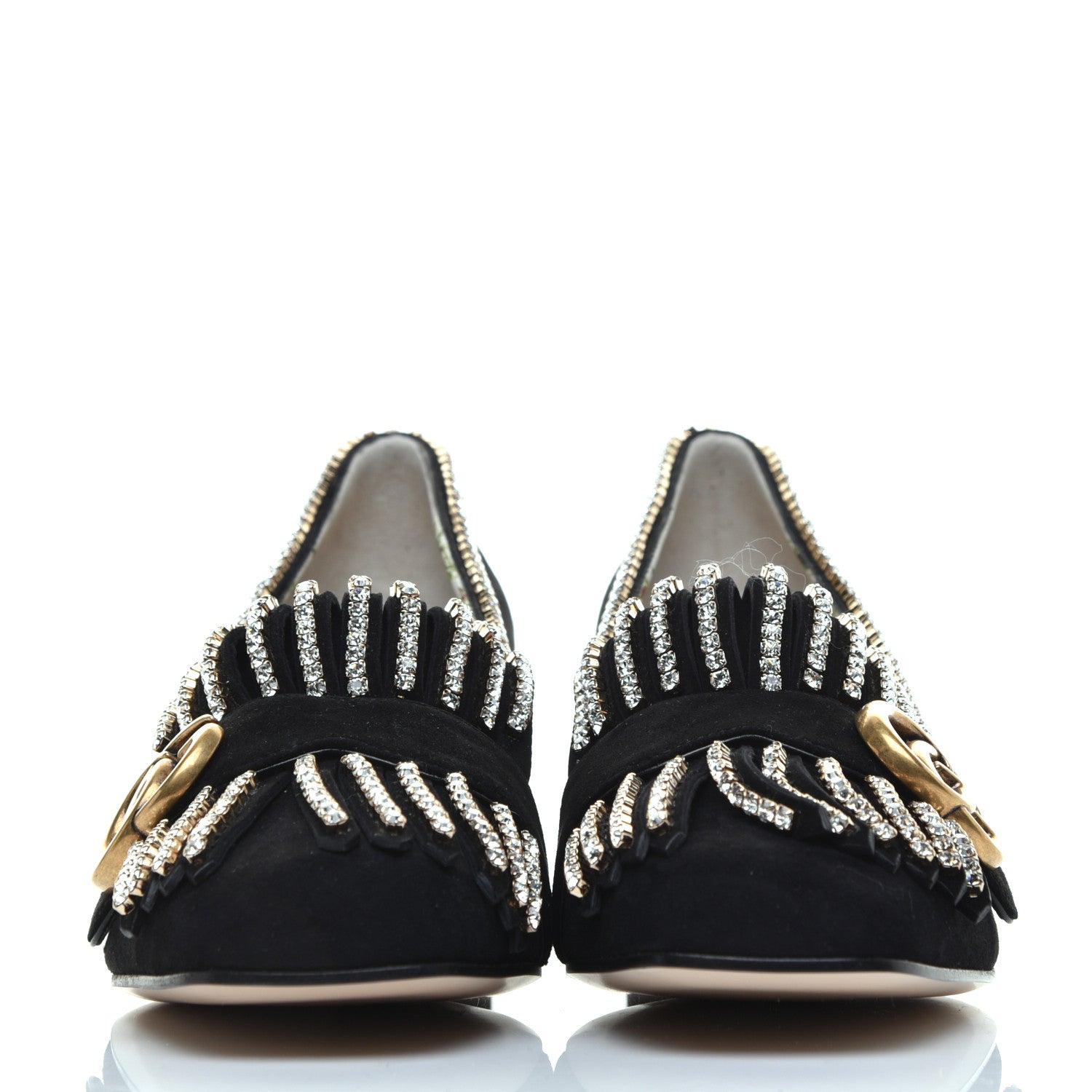 Gucci Kid Scamosciato Crystal GG Marmont Fringe 50mm Loafer Pumps 37 Black 2 of 9