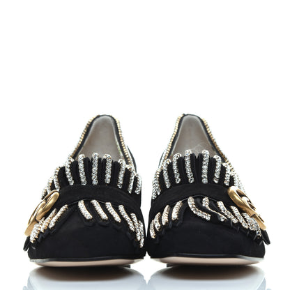 Gucci Kid Scamosciato Crystal GG Marmont Fringe 50mm Loafer Pumps 37 Black 2 of 9