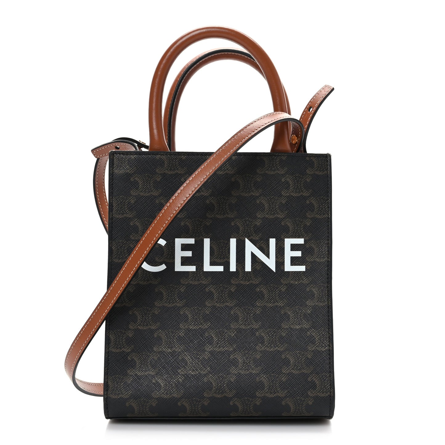Triomphe Canvas Calfskin Mini Vertical Cabas Tan