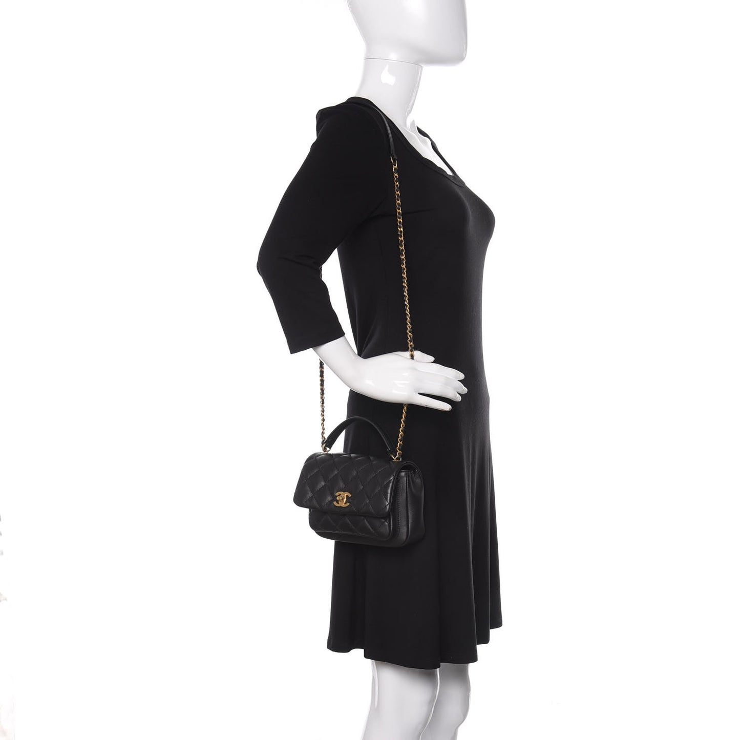 Calfskin Quilted Top Handle Flap Black