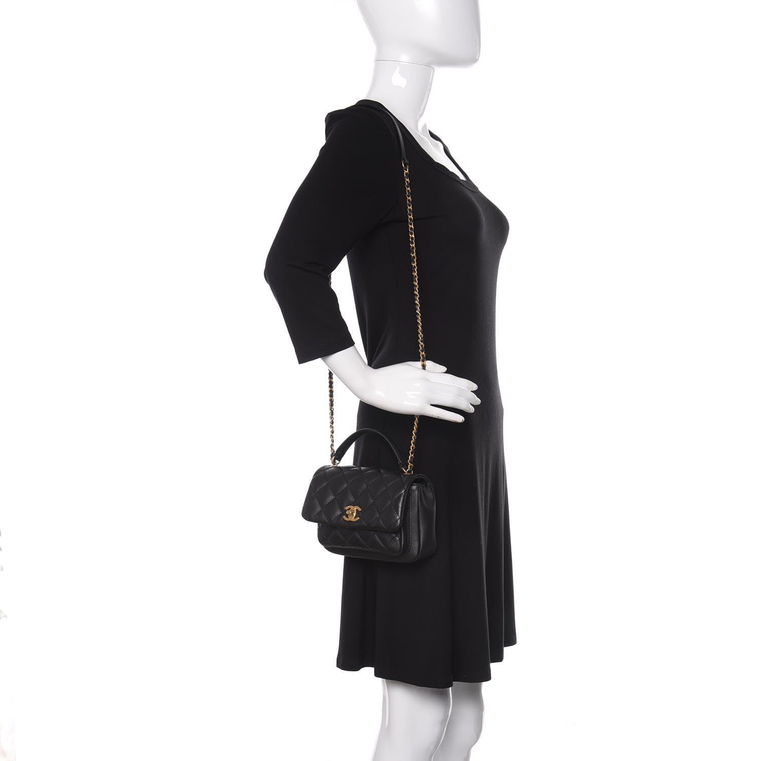 Chanel Calfskin Quilted Top Handle Flap Black 2 of 13