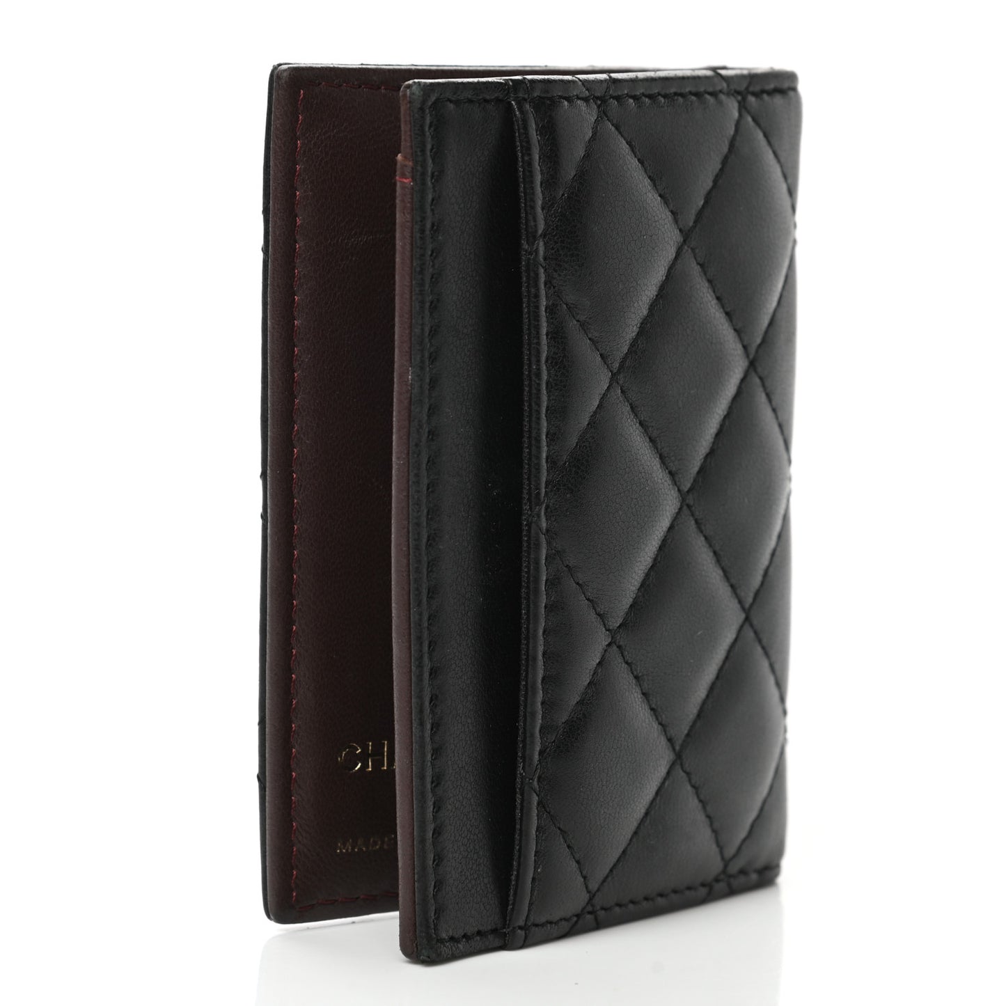 Lambskin Quilted Card Holder Wallet Black