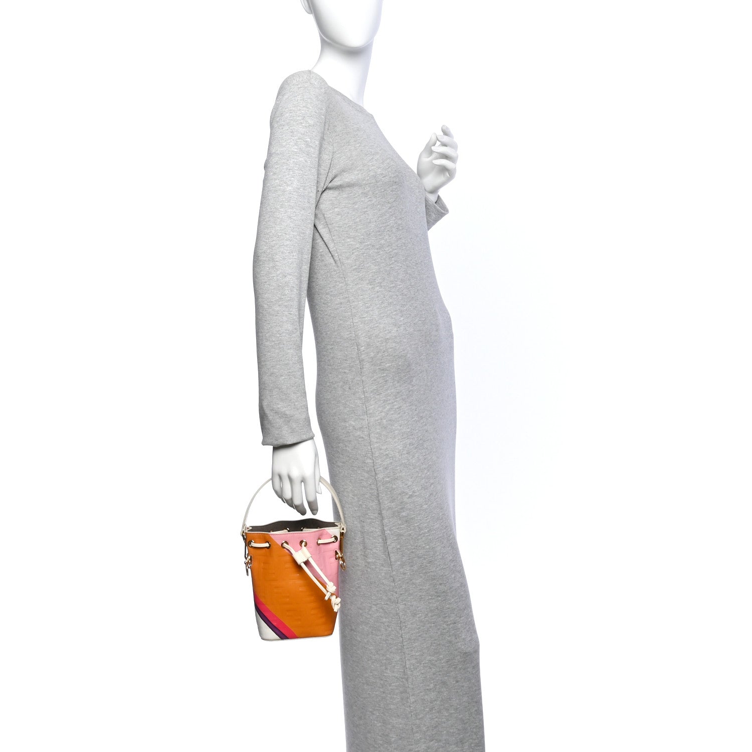 Fendi Vitello King F is Fendi FF Embossed Striped Mini Mon Tresor Bucket Bag Light Rose Multicolor White Ice 2 of 12