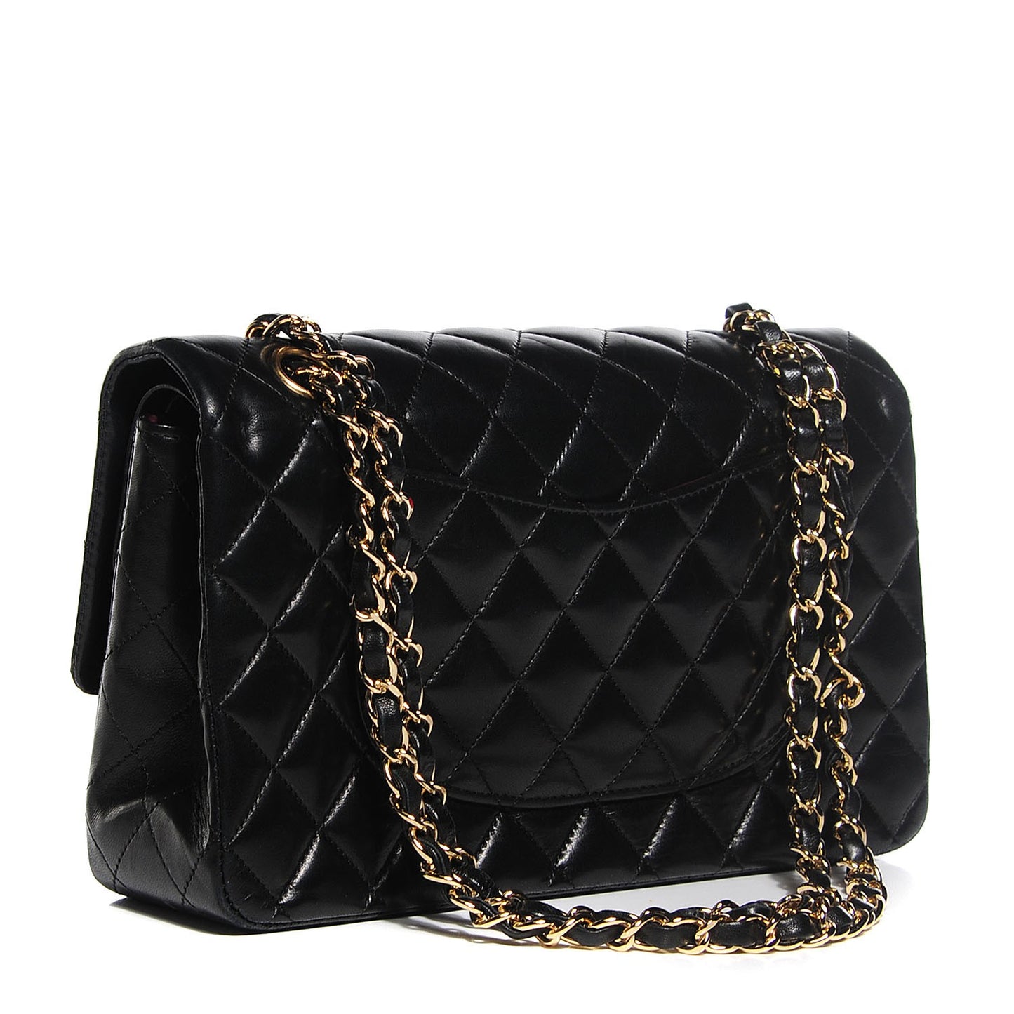 Lambskin Quilted Medium Double Flap Black