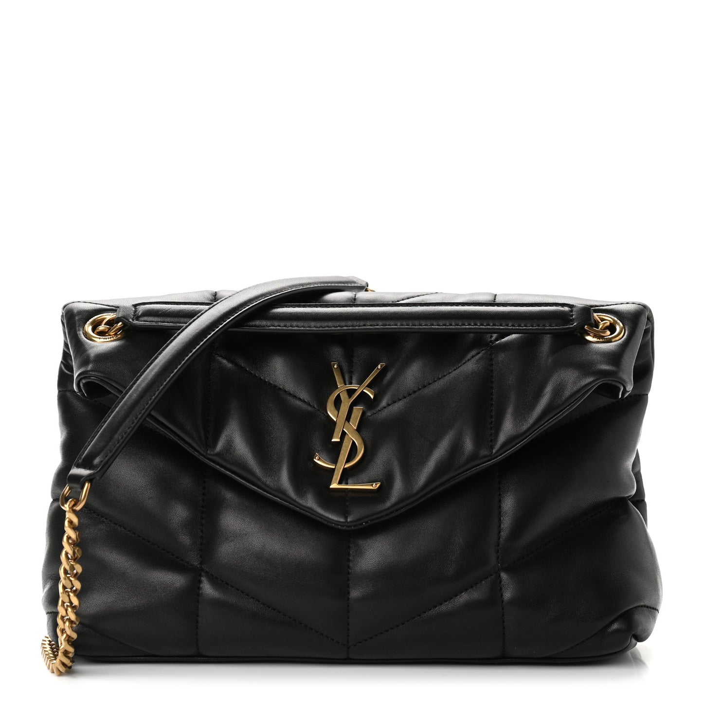 Lambskin Quilted Small Loulou Puffer Monogram Chain Satchel Black