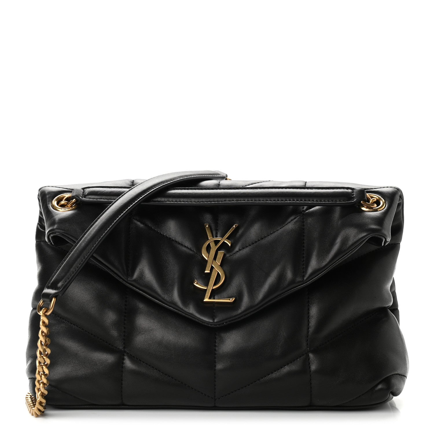 Saint Laurent Lambskin Quilted Small Loulou Puffer Monogram Chain Satchel Black 1 of 9