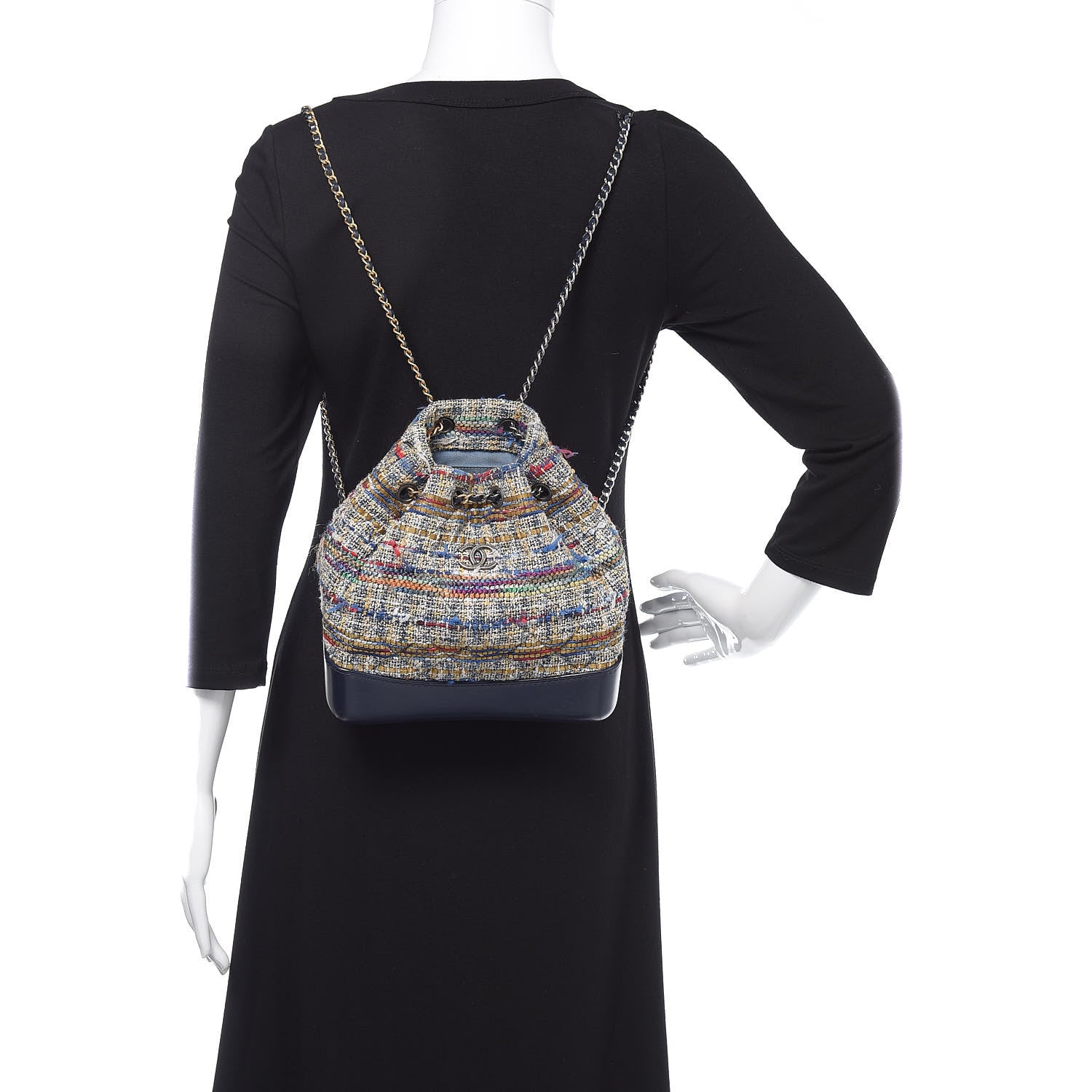 Chanel Tweed Calfskin Quilted Gabrielle Backpack Blue Gold Red White 2 of 11
