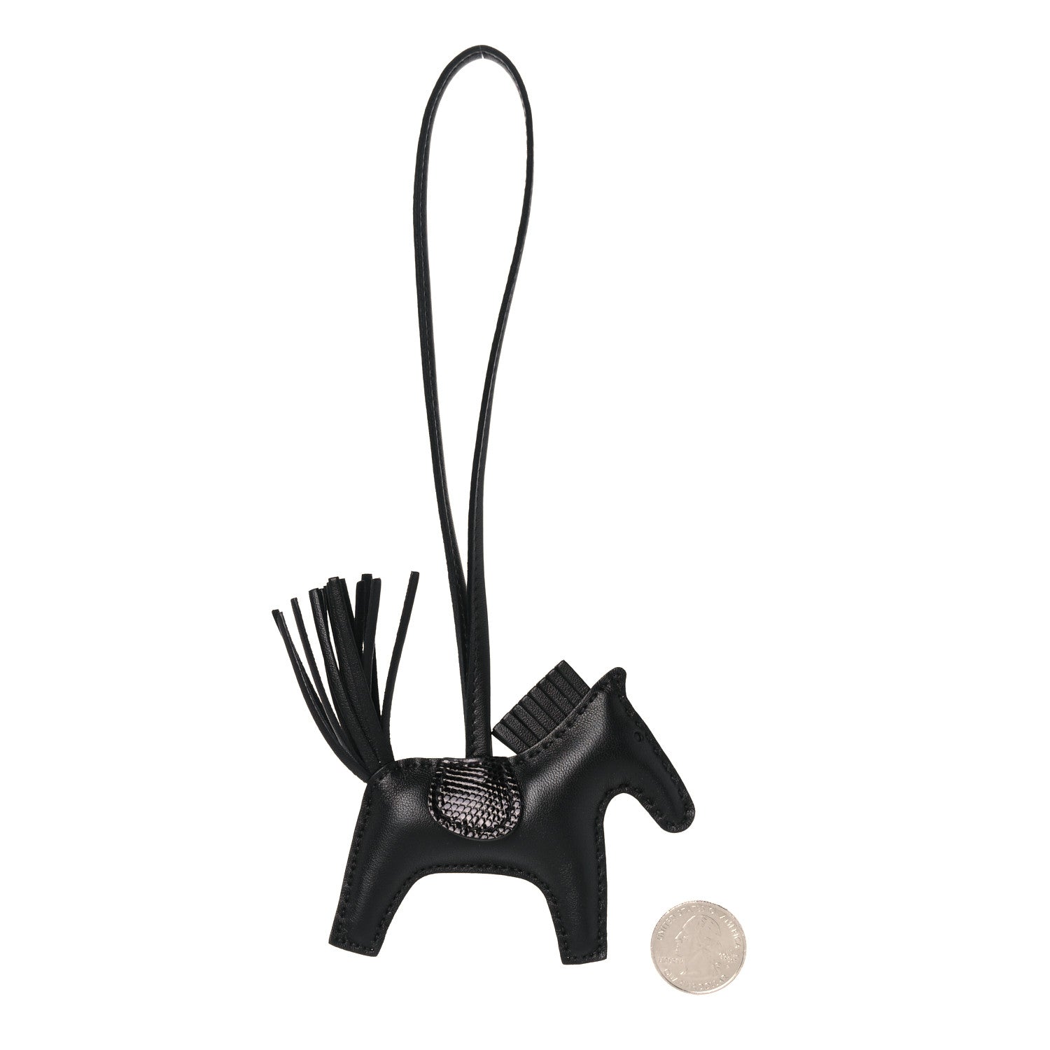 Hermes Milo Lambskin Lizard Touch Grigri Rodeo Horse Bag Charm PM So Black 2 of 4