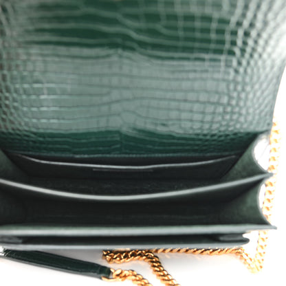 Saint Laurent Calfskin Crocodile Embossed Medium Monogram Sunset Dark Mint 4 of 8