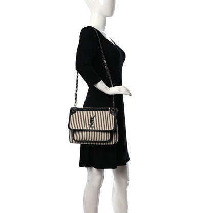 Saint Laurent Cotton Canvas Vintage Calfskin Monogram Medium Niki Chain Satchel 2 of 9
