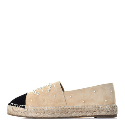 Chanel Suede Pearl CC Espadrilles 39 Beige Black 1 of 8