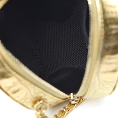Chanel Metallic Calfskin Crocodile Embossed Cocodile Round Clutch with Chain Gold 5 of 10