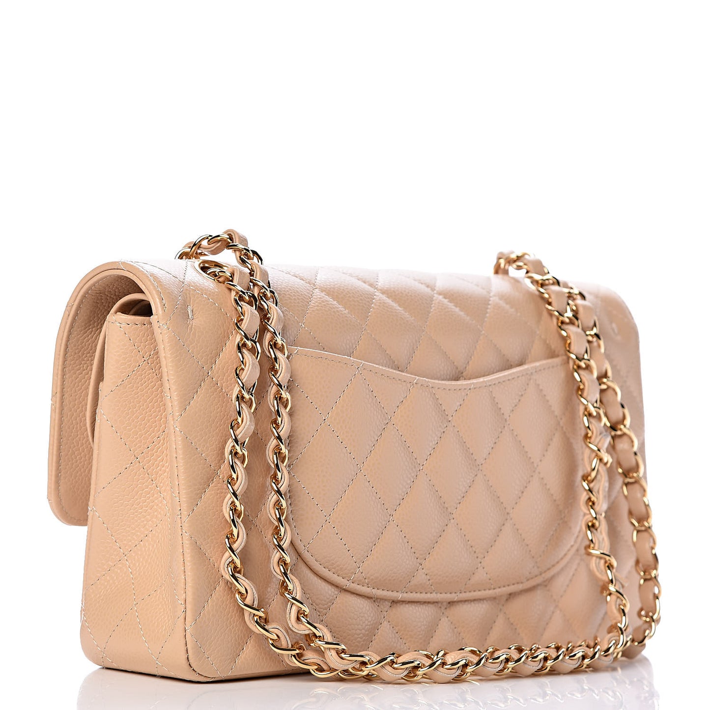 Caviar Quilted Medium Double Flap Beige Clair