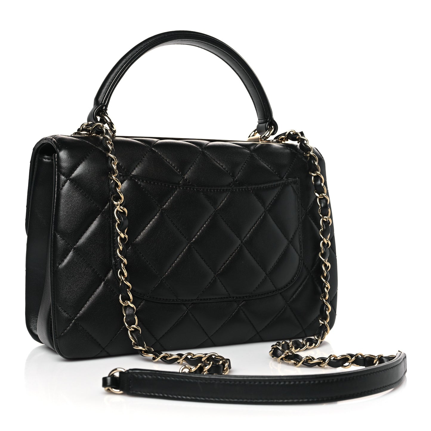 Lambskin Quilted Small Trendy CC Dual Handle Flap Bag Black