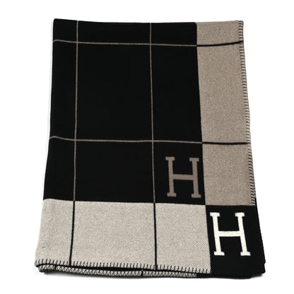 Hermes Wool Cashmere Avalon III Blanket Ecru Black 1 of 3