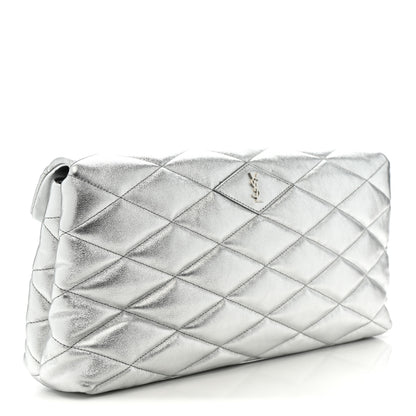 Saint Laurent Metallic Lambskin Quilted Sade Puffer Envelope Clutch Argento 3 of 7