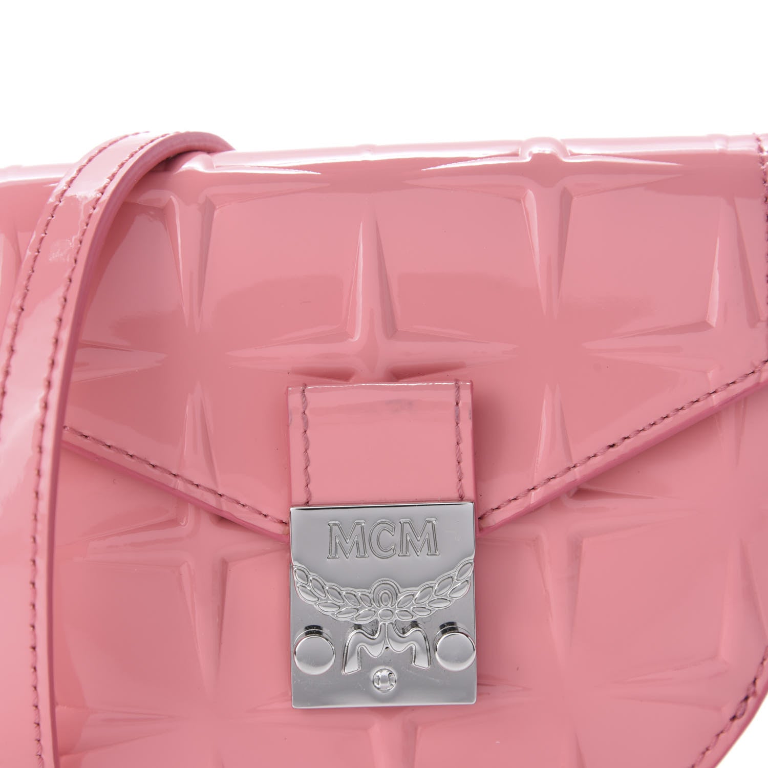 MCM Diamond Patent Patricia Round Crossbody Bag Salmon Rose 11 of 12