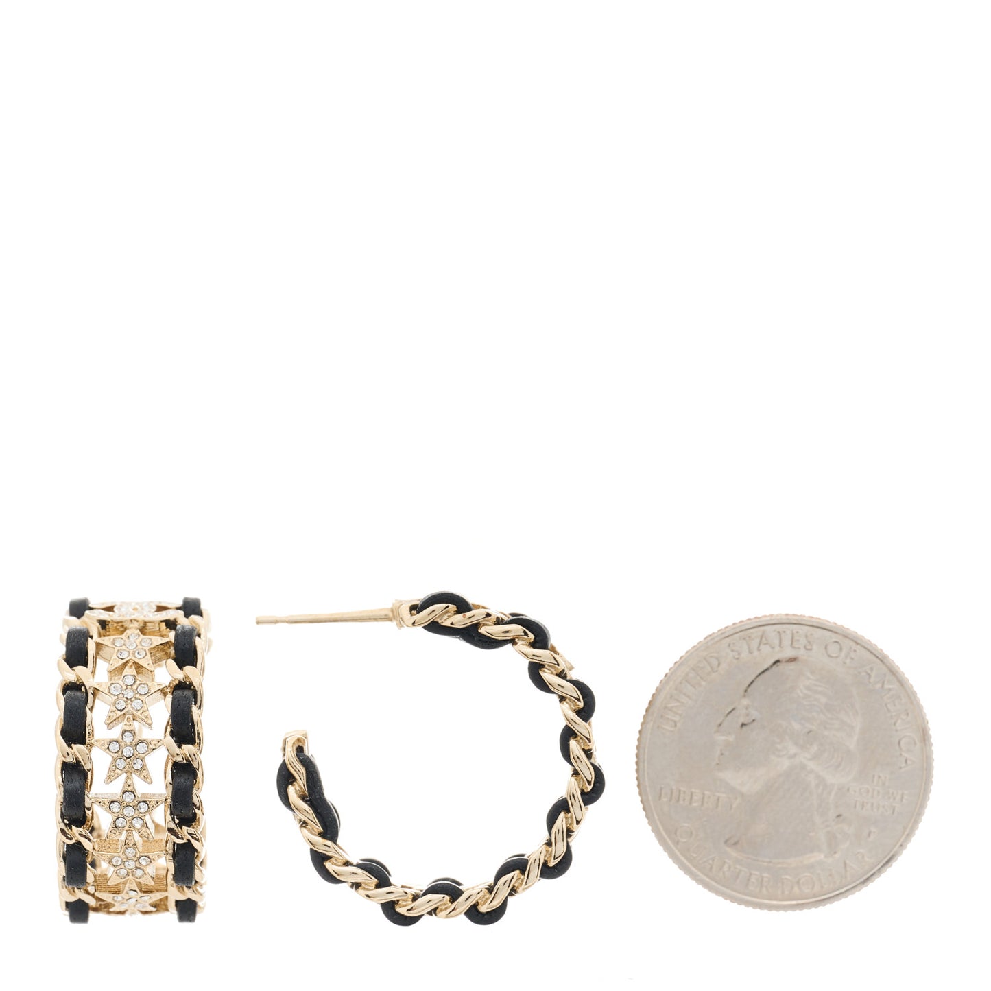 Lambskin Crystal Star Chain Hoop Earrings Gold Black