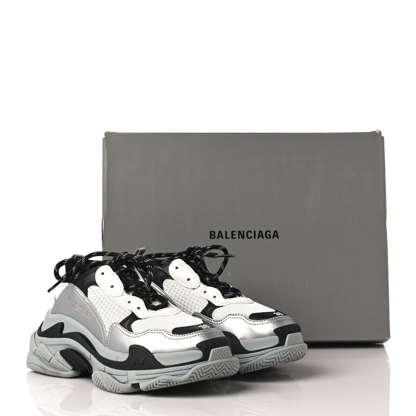 Metallic Fabric Mesh Womens Triple S Sneakers 38 Grey Dark Grey Black