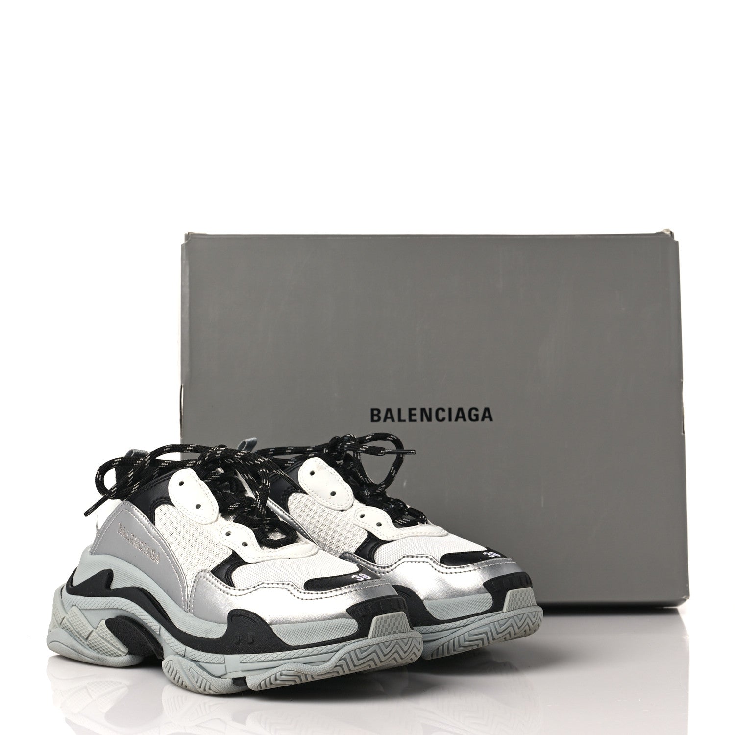 Balenciaga Metallic Fabric Mesh Womens Triple S Sneakers 38 Grey Dark Grey Black 7 of 7