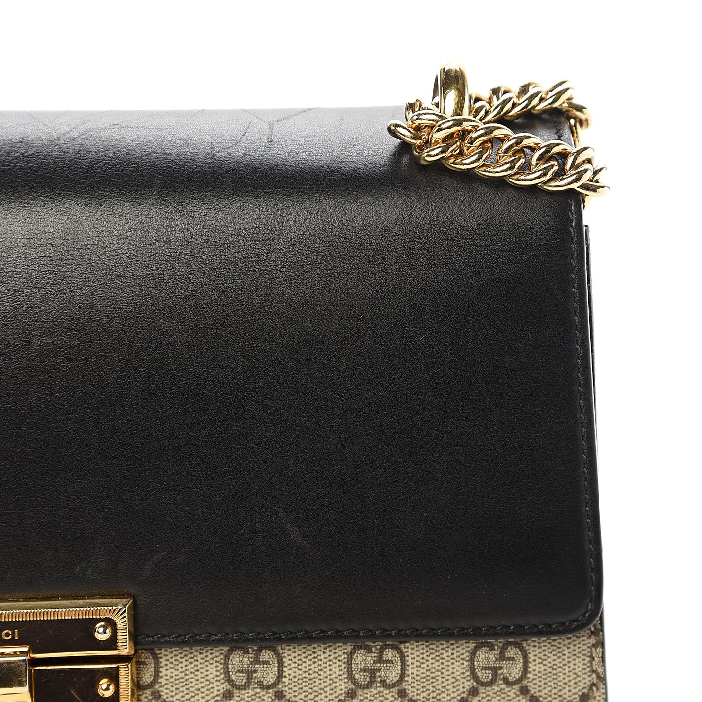 GG Supreme Monogram Calfskin Medium Padlock Shoulder Bag Beige Black Cuir
