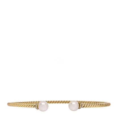 David Yurman 18K Yellow Gold Diamond Pearl 6.5mm Solari Bracelet 1 of 4
