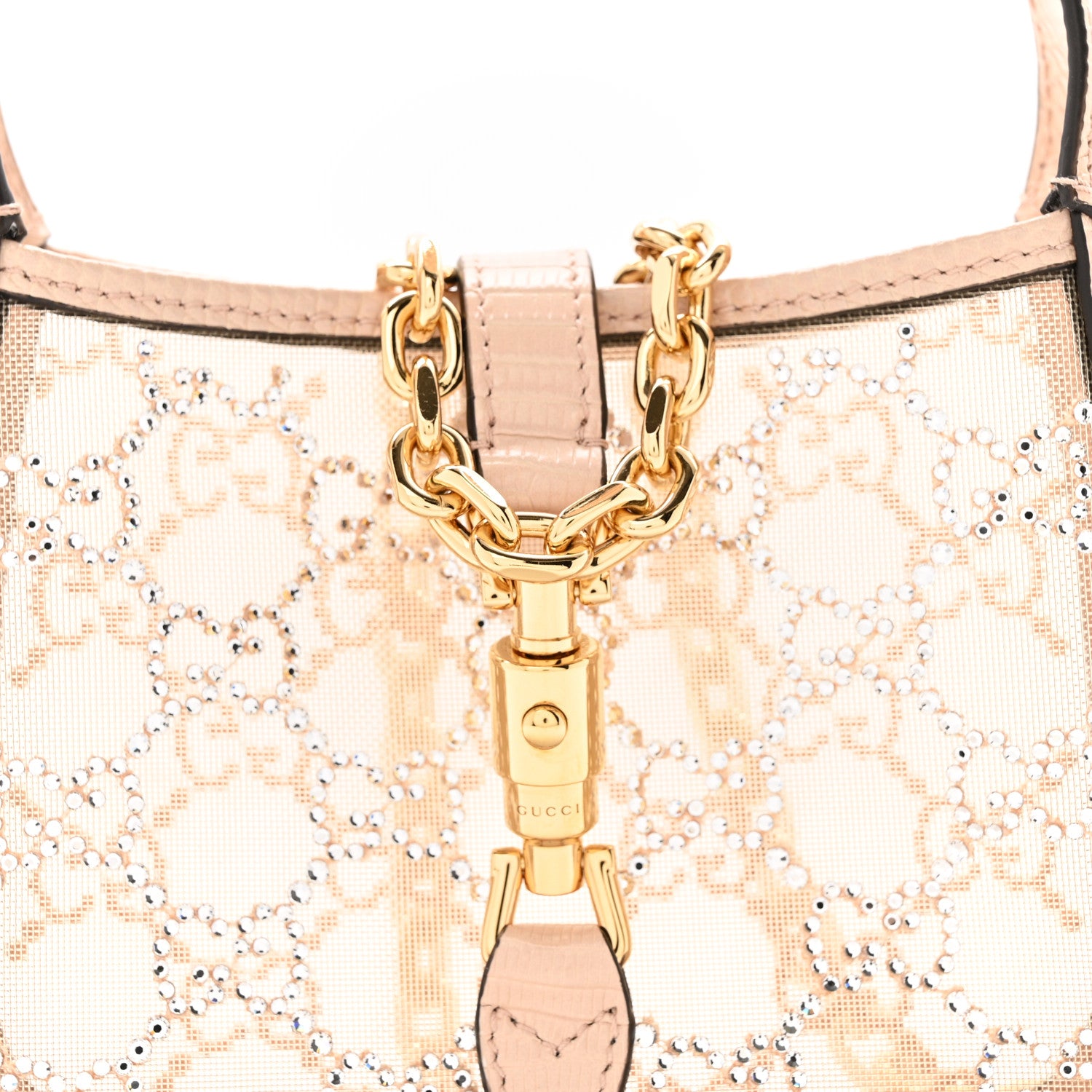Gucci Lizard Mesh Crystal GG Monogram Mini Jackie 1961 Hobo Light Powder Skin Rose 8 of 10