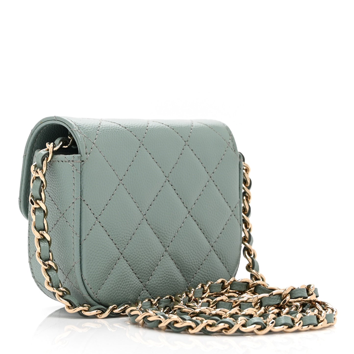 Caviar Quilted Mini Clutch With Chain Green