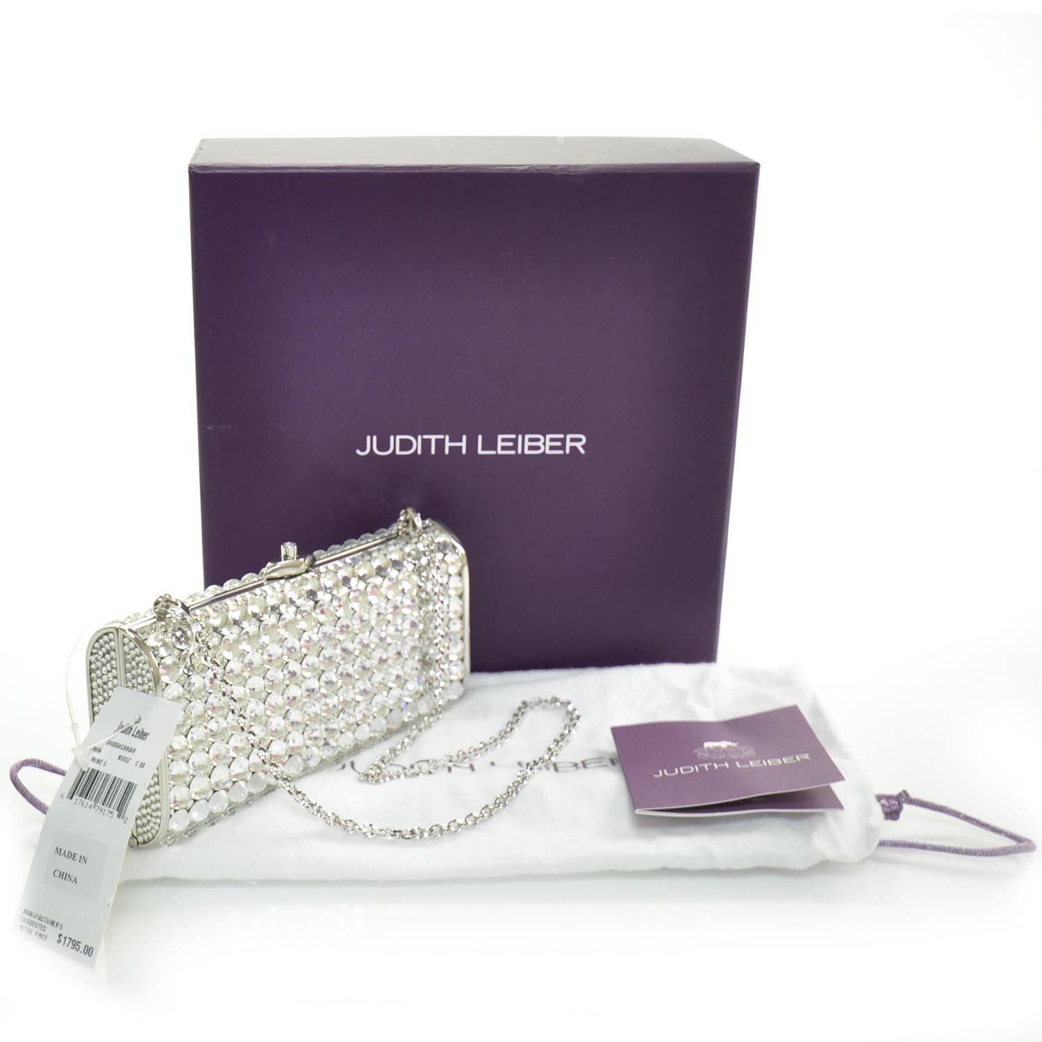 Judith Leiber Clear Austrian Crystal Studded Minaudiere Clutch Silver 3 of 8