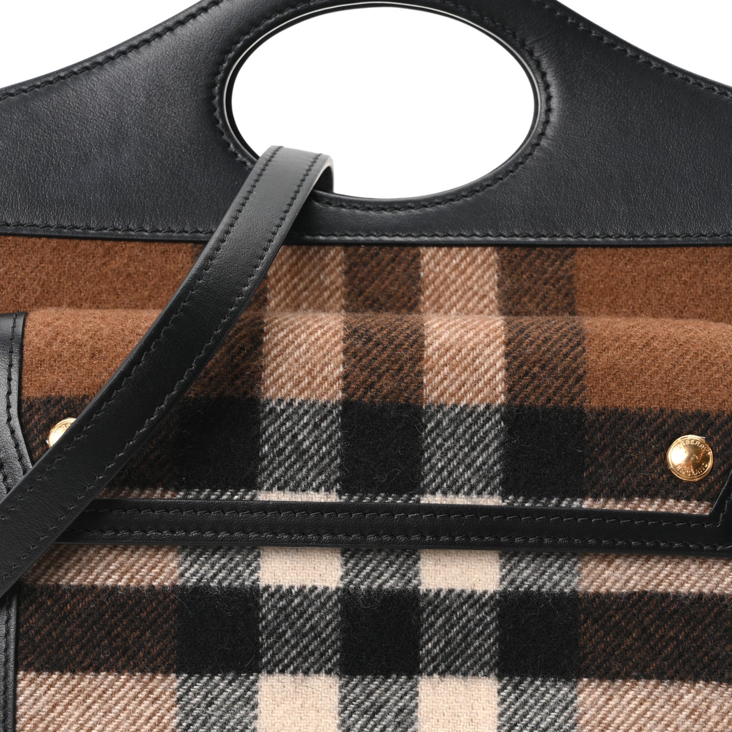 Smooth Calfskin Cashmere Check Mini Pocket Bag Brown
