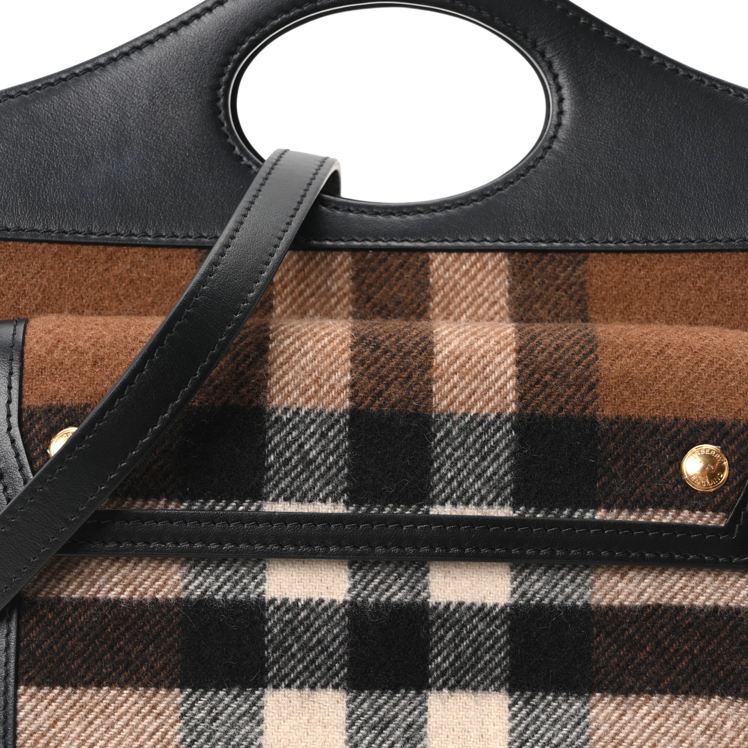 Burberry Smooth Calfskin Cashmere Check Mini Pocket Bag Brown 8 of 10