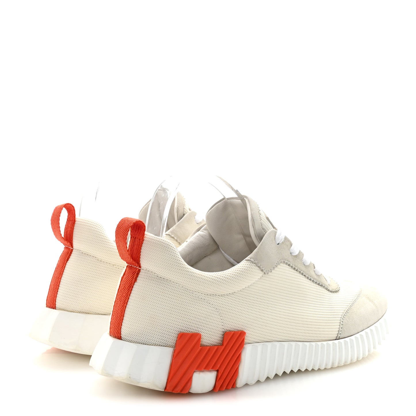 Technical Canvas Suede Goatskin Mens Bouncing Sneakers 42.5 White Orange