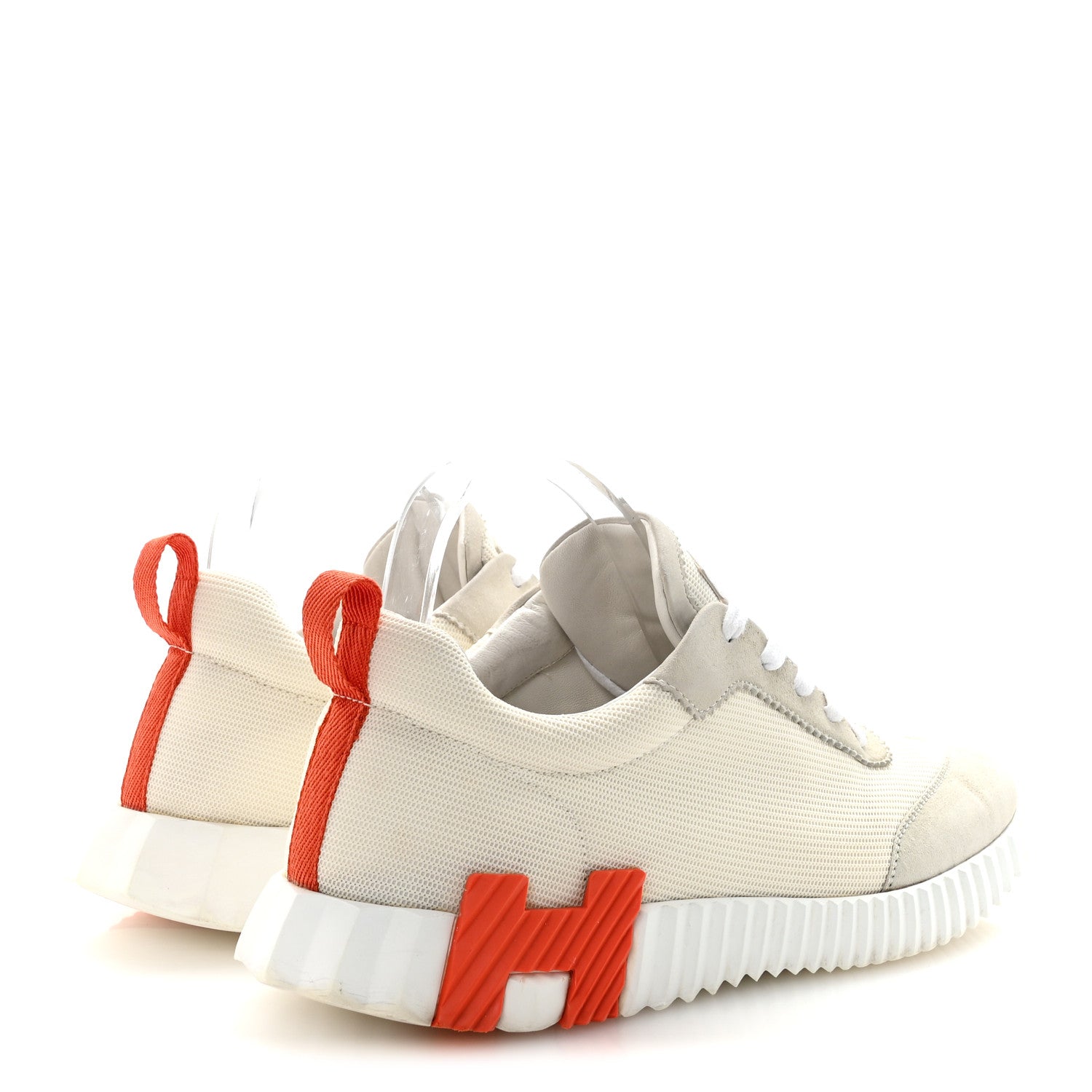 Hermes Technical Canvas Suede Goatskin Mens Bouncing Sneakers 42.5 White Orange 5 of 9