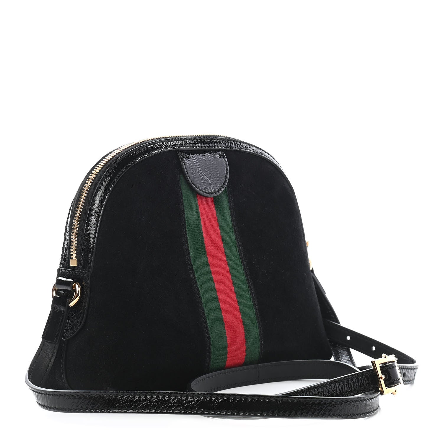 Gucci Suede Patent Web GG Small Ophidia Dome Shoulder Bag Black 3 of 9